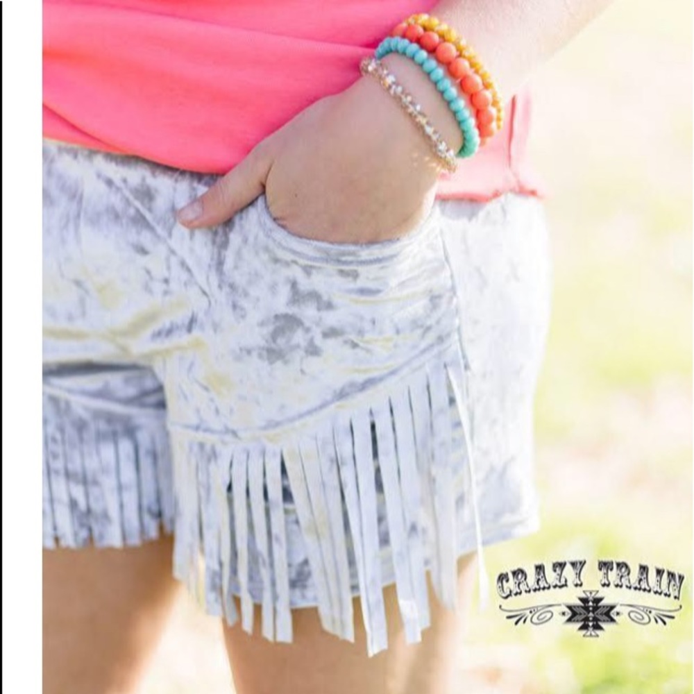 Crazy Train Girls Best Fringe Silver Velvet Shorts